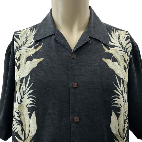 Vintage Jamaica Jaxx Silk Aloha Island Button-Up Shirt Short Sleeve Black Mens L - Picture 3 of 10